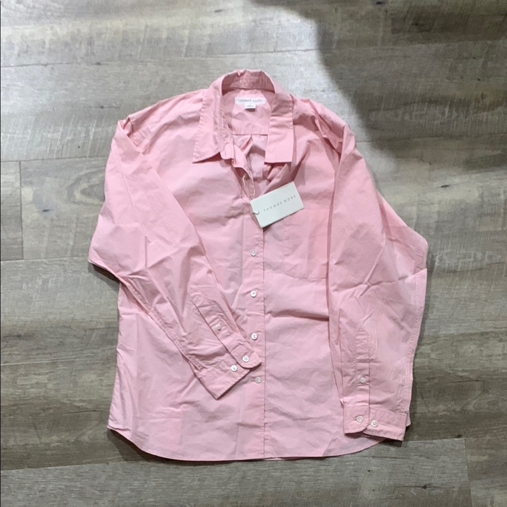 Pastel Pink Casual Button Down Shirt with Long Sleeves and Pointed Collar